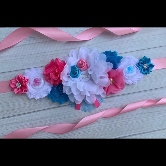 Pink Blue Elephant Maternity Sash,Baby Shower Sash - Picture 1 of 2